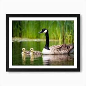 Canadian Goose Cygnet Emerging From A Serene Lake Feather Texture Capturing Early Spring Ambiance Art Print