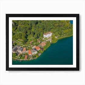 Villas in Italy on the lake. Drone photography. Art Print