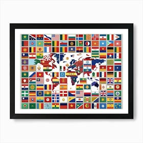 World Map With Flags Featuring Stars Art Print