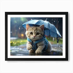 Kitten In The Rain Art Print