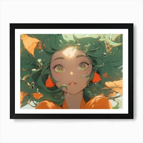 Anime Girl With Green Hair Art Print