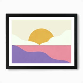 Sunset Island Beach Sky Horizon Graphic Abstract Landscape Bold Vibrant Colors - Yellow Pink Purple Violet Art Print