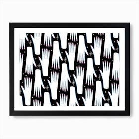 Hands Pattern White In Black Art Print