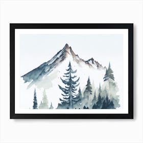 Mountain And Forest In Minimalist Watercolor Horizontal Composition 266 Art Print