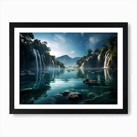 Waterfalls At Night 1 Art Print