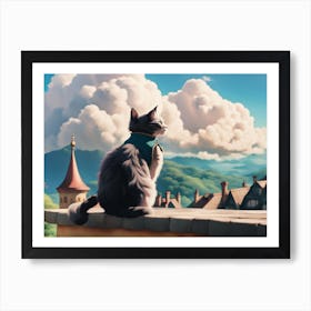 Cat On A Roof Art Print