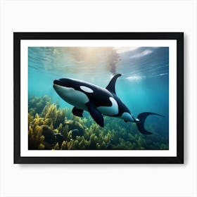 Underwater Realistic Orca Whale With Ocean Plants Art Print