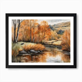 Autumn Pond Landscape Painting (23) Art Print