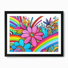 Rainbow And Flowers 1 Art Print