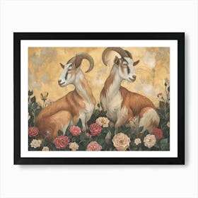 Floral Animal Illustration Goat 2 Art Print