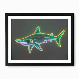 Green Scalloped Hammerhead Neon Shark 5 Art Print