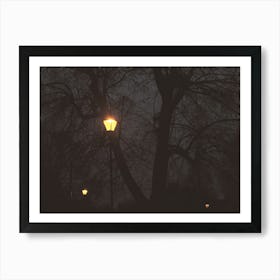 Victorian Lamp Posts and Spooky Trees at Night in Enfield Town, London Art Print