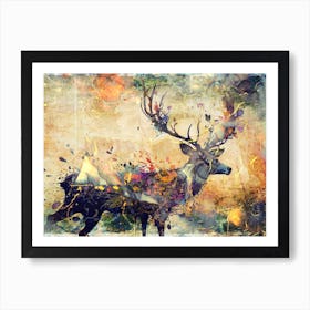 Deer Stag Art Illustration In A Photomontage Style 09 Art Print