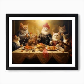 Regal Flamboyant Cats At A Smoky Banquet Art Print