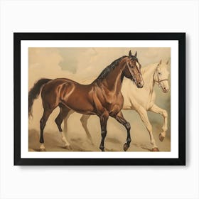 Two Brown And White Horses Running Art Print