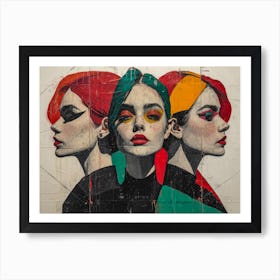 Abstract Woman Faces In Geometric Harmony 14 Art Print