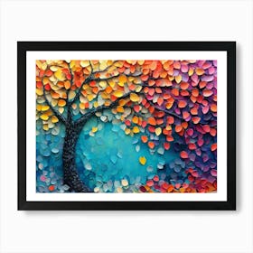 Elegant Colorful Tree with Vibrant Leaves Hanging Branches 16 Art Print