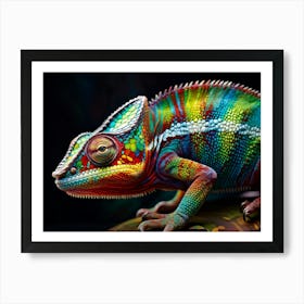 Photorealistic Chameleon Displaying A Kaleidoscope Of Shimmering Colors Across Its Dynamic Scales Art Print