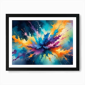 Abstract Image Of A Colorful Explosion Of Paint Splatters In A Variety Of Shades, Resembling A Vibrant Cosmic Explosion Or A Burst Of Energy Art Print