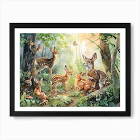 Deer Family In The Forest Art Print