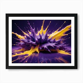 A Dynamic Abstract Image Of A Purple And Yellow Paint Splash, Creating A Vibrant And Energetic Composition Art Print