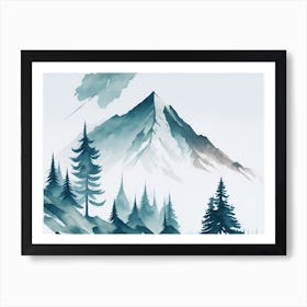 Mountain And Forest In Minimalist Watercolor Horizontal Composition 440 Art Print