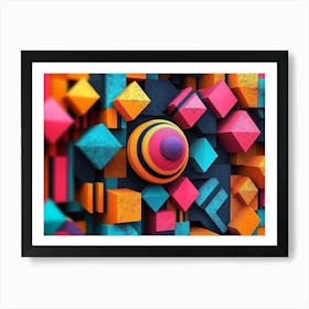 3d Abstract Geometric Patterns With Vibrant Colors 1 Art Print