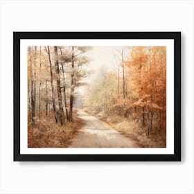 A Painting Of Country Road Through Woods In Autumn 53 Art Print