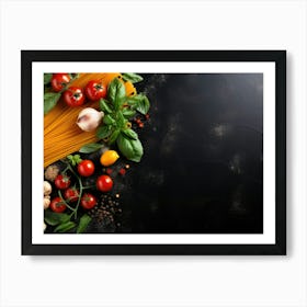 Pasta And Vegetables On Black Background Art Print