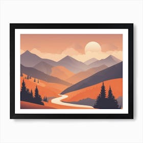 Misty mountains horizontal background in orange tone 49 Art Print