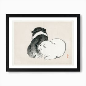 Black And White Puppies, Kōno Bairei Art Print