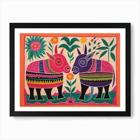 Rhinoceros 2 Folk Style Animal Illustration Art Print