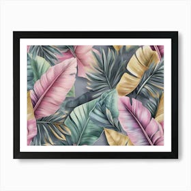 Tropical Exotic Luxury Pattern With Pastel Color Banana Leaves, Palm, Colocasia Poster