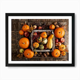 An Assortment Of Autumnal Fruits And Vegetables Laid Out In A Rustic Wooden Table Arrangement Inclu (6) Art Print