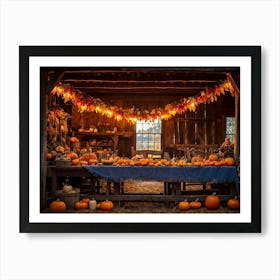 A Traditional Rural Barn Decked Out For An October Thanksgiving Festival Nostalgic Wooden Beams Glo (5) 1 Art Print