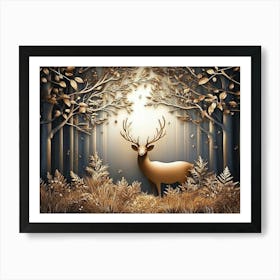 3d Modern Stereo Stag Deer Animal with Forest 2 Art Print