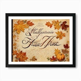 An Autumny Vintage Greeting For Thanksgiving The Text Swirling In The Form Of Autumnal Calligraphy (1) Art Print