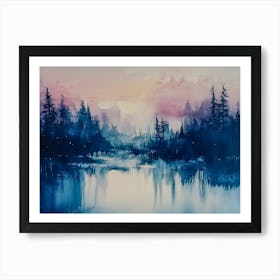 Twilight Reflections - #LandscapeArt #NatureInspired #TwilightScene #CalmWaters #ForestArt #SereneDecor #AbstractNature #ModernLandscape #PeacefulVibes #InteriorDesign #ArtForNatureLovers #WaterReflectionArt #ForestTwilight #ContemporaryWallArt #SoothingLandscape Art Print