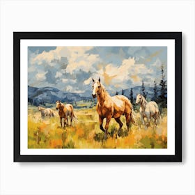 Horses Painting In Montana, Usa, Landscape 1 Art Print