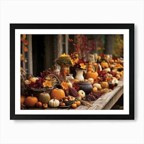 An Autumn Harvest Table Spanning Old Rustic Wooden Planks Teeming Under The Weight Of Vibrant Fre 2 1 Art Print