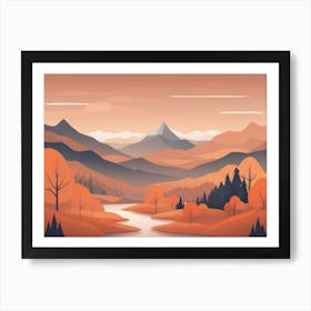 Misty mountains horizontal background in orange tone 33 Art Print