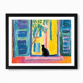 Cat Open Window Matisse Style Landscape Art Print