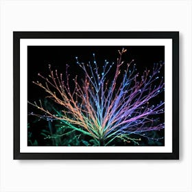 Abstract Colorful Branch With Lights On Black Background Art Print