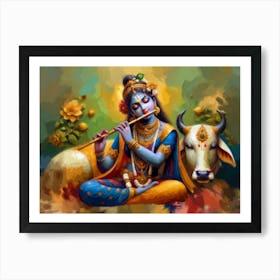 Melodies of Devotion: Radha's Flute Serenade Art Print