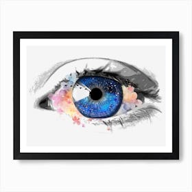 Blue Eye With Flowers Art Print