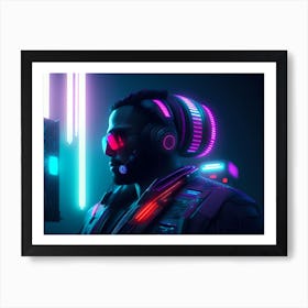 Neon Man With Headphones Poster