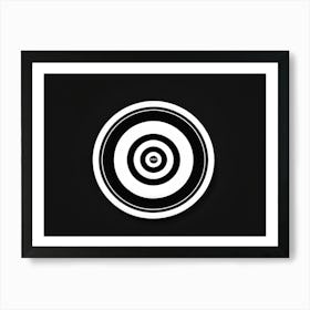 A White Logotype Centered On A Black Dartboard Depicting A Game Of Bullseye Symbolizing Achievement (6) Art Print