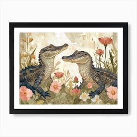 Floral Animal Illustration Alligator 2 Art Print