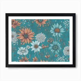 Floral2 Blue And Orange Poster