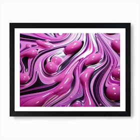 Pink & Purple Gloss Fluid Streaks & Bubbles Abstract 1 Art Print